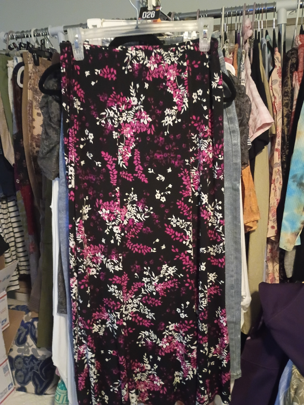 Briggs New York Black Maxi Skirt with Pink and White Floral Print